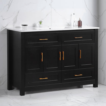 48" Black Bathroom Vanity with Ceramic Sink Combo, Abundant Storage Cabinet -4 Soft close doors and 4 drawers