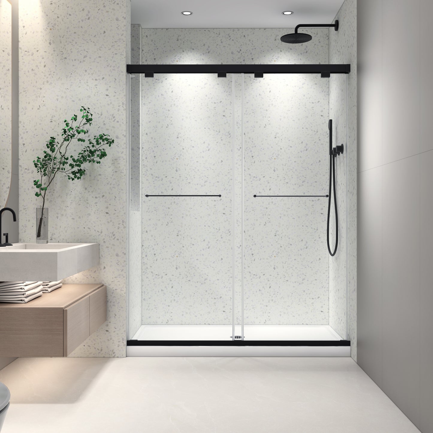 KPUY 76" H Frameless Double Sliding Shower Door | Soft Close | Matte Black (49"-60")
