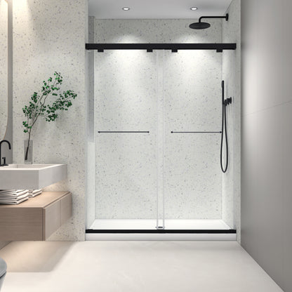 KPUY 76" H Frameless Double Sliding Shower Door | Soft Close | Matte Black (49"-60")
