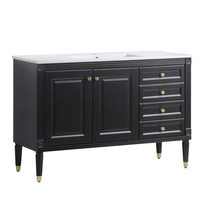 48'' Bathroom Vanity with Top Sink, Bathroom Storage Cabinet with 2 Soft Closing Doors and 3 Drawers, Single Sink Bathroom Vanity. black