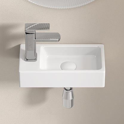 KPUY 14.5" Wall-Mounted Small Bathroom Sink Set | Porcelain Basin + Faucet & Drain | Space-Saving Design