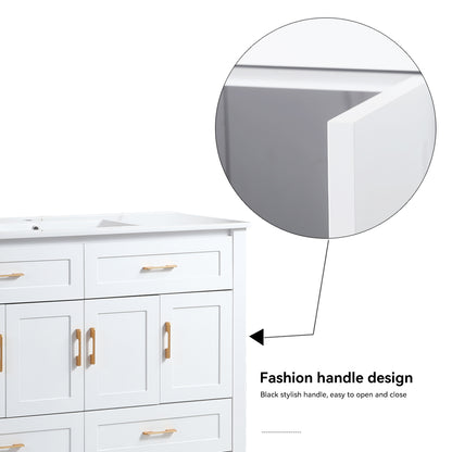48" White Bathroom Vanity with Ceramic Sink Combo, Abundant Storage Cabinet -4 Soft close doors and 4 drawers