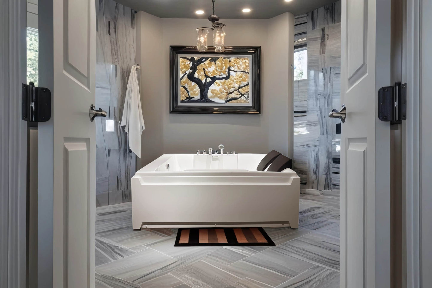 KPUY 73 Inch 2-Person Whirlpool Jetted Bathtub | Hydro Massage & LED Lights | Left Drain