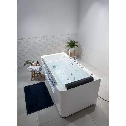 KPUY 67 Inch Whirlpool Bathtub with Glass Panel | 7 Hydro-Massage Jets & LED Lights