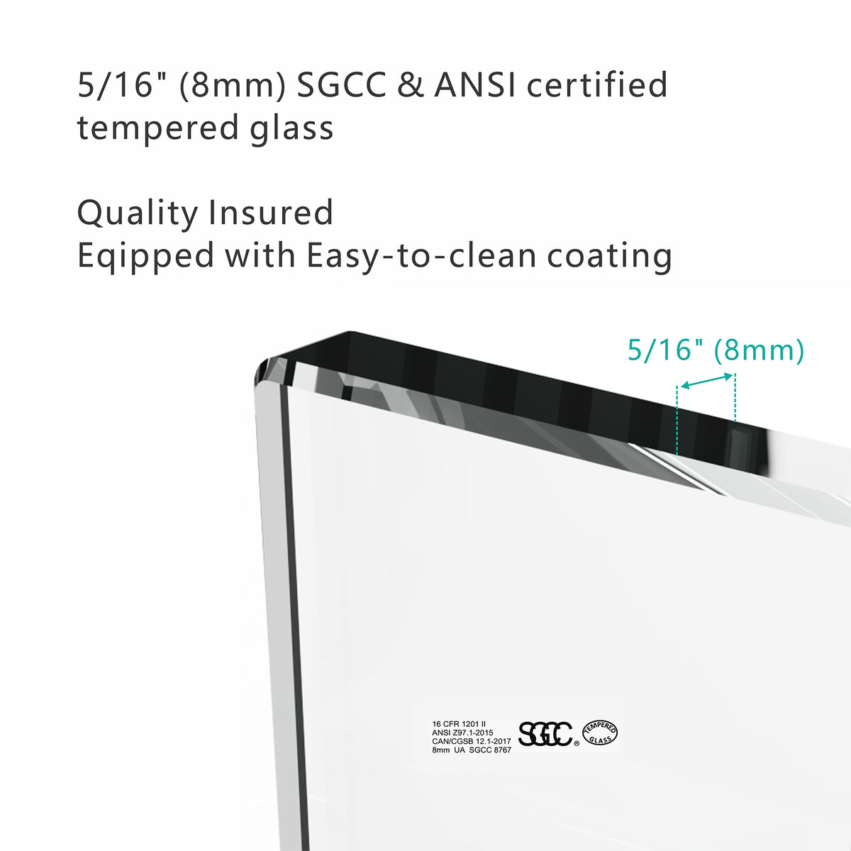 S-RM6076TB 56-60"W x 76"H Sliding Shower Door, 8mm Frameless Glass Shower Door with Matte Black Hardware, Towel Bar and Handle