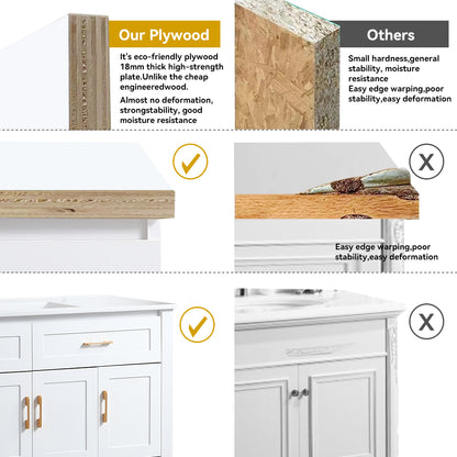 48" White Bathroom Vanity with Ceramic Sink Combo, Abundant Storage Cabinet -4 Soft close doors and 4 drawers