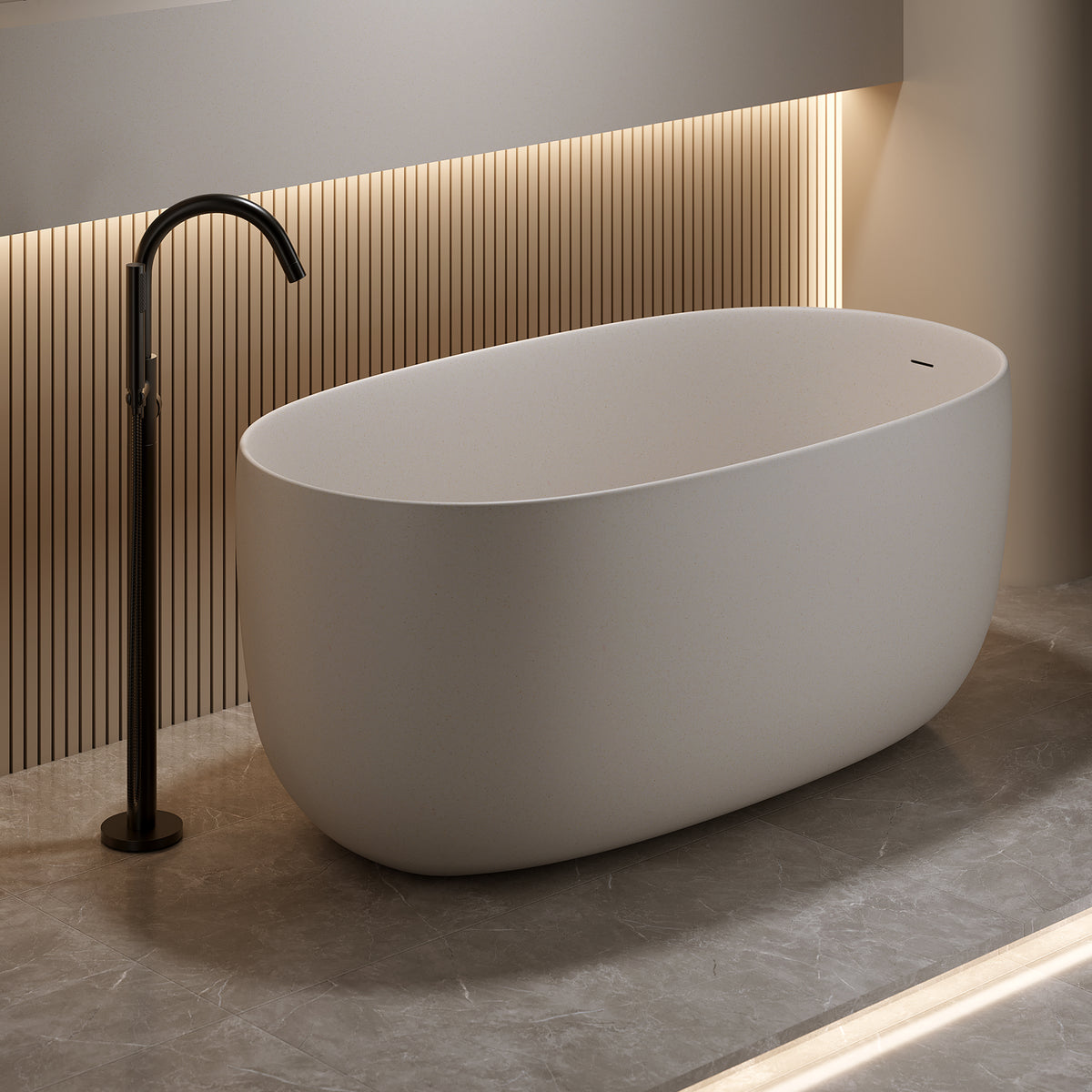 Freestanding Bathtub Resin Stone Soaking Bathtub Solid Surface Modern Tubs with Overflow and Pop-up Drain