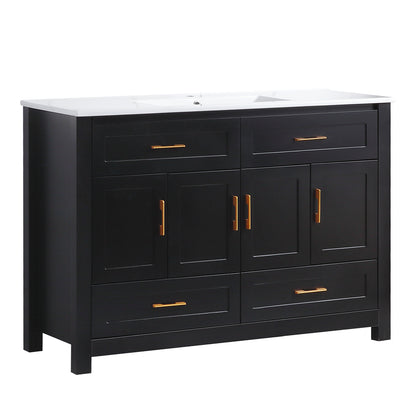 48" Black Bathroom Vanity with Ceramic Sink Combo, Abundant Storage Cabinet -4 Soft close doors and 4 drawers