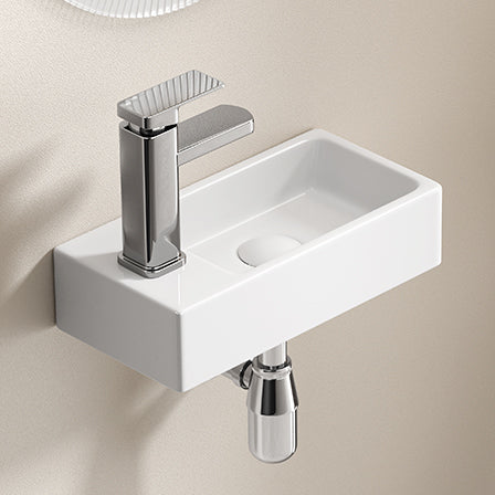 KPUY 14.5" Wall-Mounted Small Bathroom Sink Set | Porcelain Basin + Faucet & Drain | Space-Saving Design