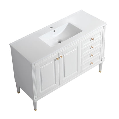 48'' Bathroom Vanity with Top Sink, Bathroom Storage Cabinet with 2 Soft Closing Doors and 3 Drawers, Single Sink Bathroom Vanity. White