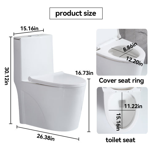 Small Compact One Piece Toilet - Modern White Dual Flush Commode-KPUY