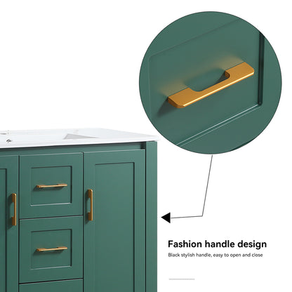 36"Green Bathroom Vanity with Single Sink, Combo Cabinet Undermount Sink, Bathroom Storage Cabinet with 2 Doors and 2 Drawer, Soft Closing, Multifunctional Storage