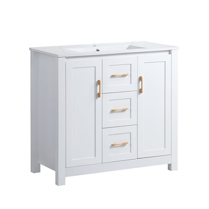 36"White Bathroom Vanity with Single Sink, Combo Cabinet Undermount Sink, Bathroom Storage Cabinet with 2 Doors and 2 Drawer, Soft Closing, Multifunctional Storage