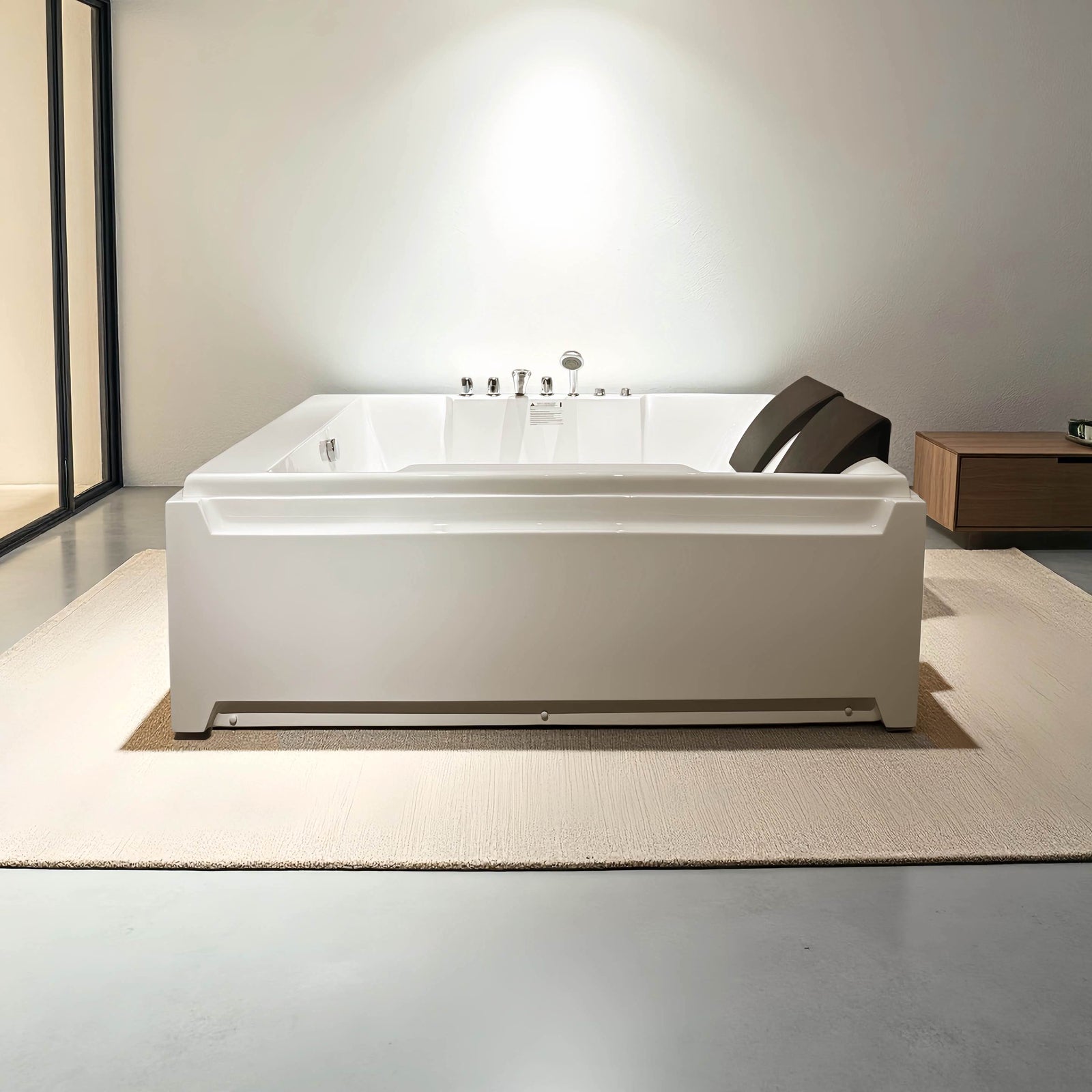 KPUY 73 Inch 2-Person Whirlpool Jetted Bathtub | Hydro Massage & LED Lights | Left Drain