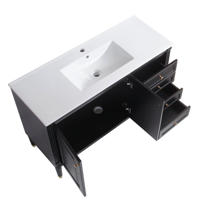 48'' Bathroom Vanity with Top Sink, Bathroom Storage Cabinet with 2 Soft Closing Doors and 3 Drawers, Single Sink Bathroom Vanity. black