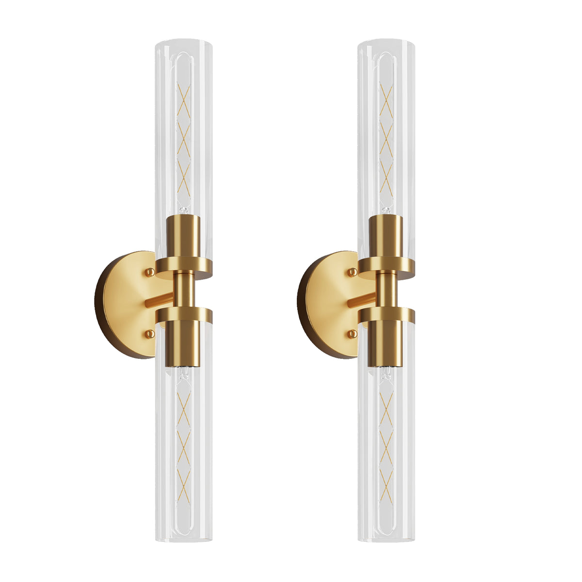 Wall Sconces Set of Two, Hardwired Gold Bathroom Sconces Wall Lighting with Clear Glass, Modern Sconces Wall Decor Set of 2 Wall Light fixtures for Bathroom Mirror Hallway (Bulbs Not Included)