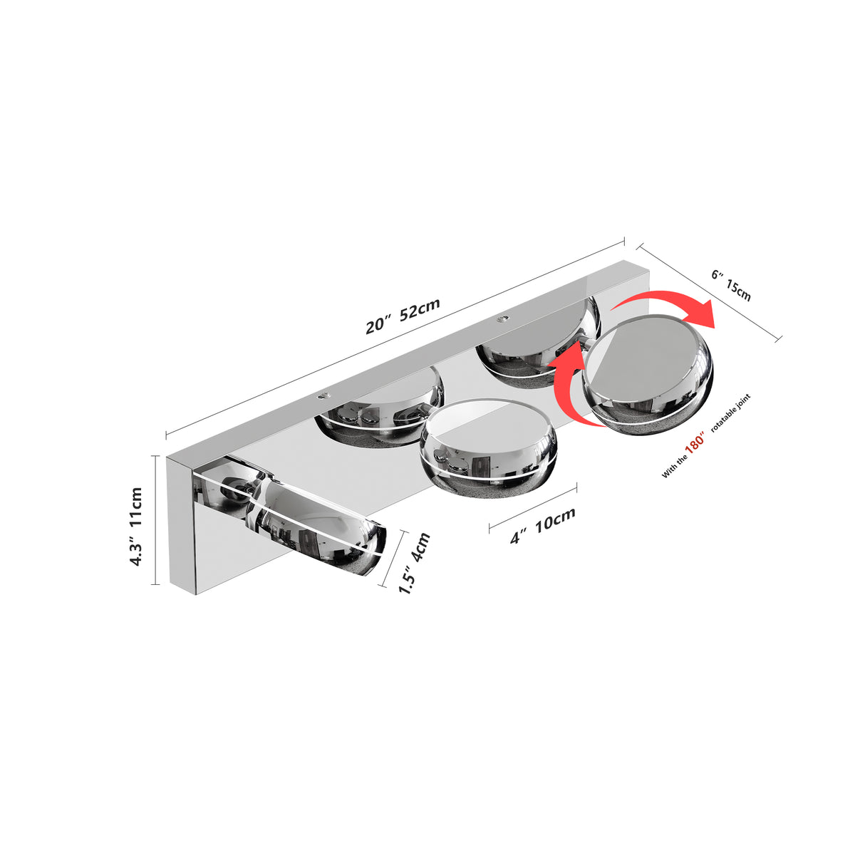 LED Vanity Lights 20in Bathroom Lights Fixtures over Mirror 3 Light LED Lighting Fixture for Bathroom 18W Mirror Lighting Fixture Modern Bath Light Bar Chrome Bath