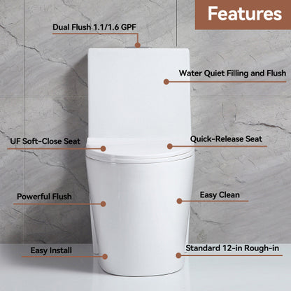 Small Compact One Piece Toilet Dual Flush