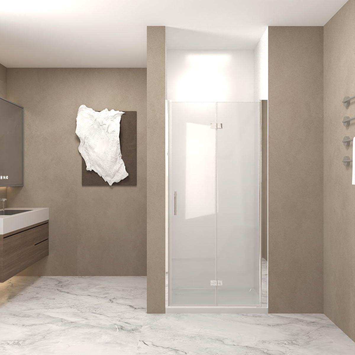 72" Bifold Shower Door, 1/4"(6mm) Tempered Glass, Chrome Aluminum Frame, Explosion Proof Film