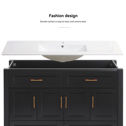 48" Black Bathroom Vanity with Ceramic Sink Combo, Abundant Storage Cabinet -4 Soft close doors and 4 drawers