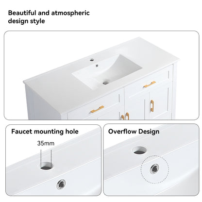 48" White Bathroom Vanity with Ceramic Sink Combo, Abundant Storage Cabinet -4 Soft close doors and 4 drawers
