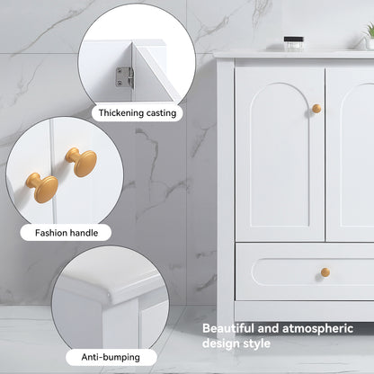 48" White Bathroom Vanity with Ceramic Sink Combo, Abundant Storage Cabinet -4 Soft close doors and 2 drawers