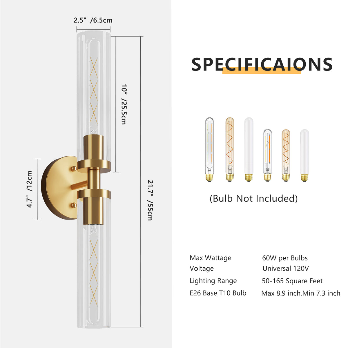 Wall Sconces Set of Two, Hardwired Gold Bathroom Sconces Wall Lighting with Clear Glass, Modern Sconces Wall Decor Set of 2 Wall Light fixtures for Bathroom Mirror Hallway (Bulbs Not Included)
