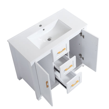 36"White Bathroom Vanity with Single Sink, Combo Cabinet Undermount Sink, Bathroom Storage Cabinet with 2 Doors and 2 Drawer, Soft Closing, Multifunctional Storage