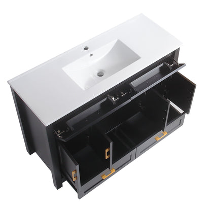 48" Black Bathroom Vanity with Ceramic Sink Combo, Abundant Storage Cabinet -4 Soft close doors and 4 drawers