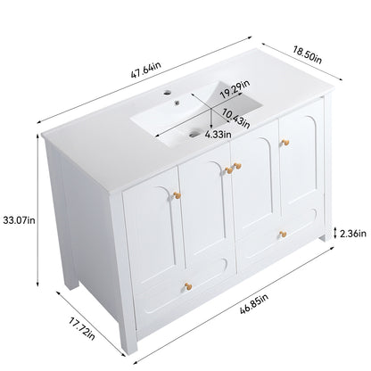 48" White Bathroom Vanity with Ceramic Sink Combo, Abundant Storage Cabinet -4 Soft close doors and 2 drawers