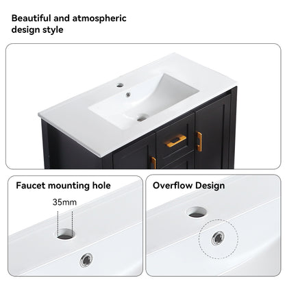 36" Black Bathroom Vanity with Single Sink, Combo Cabinet Undermount Sink, Bathroom Storage Cabinet with 2 Doors and 2 Drawer, Soft Closing, Multifunctional Storage