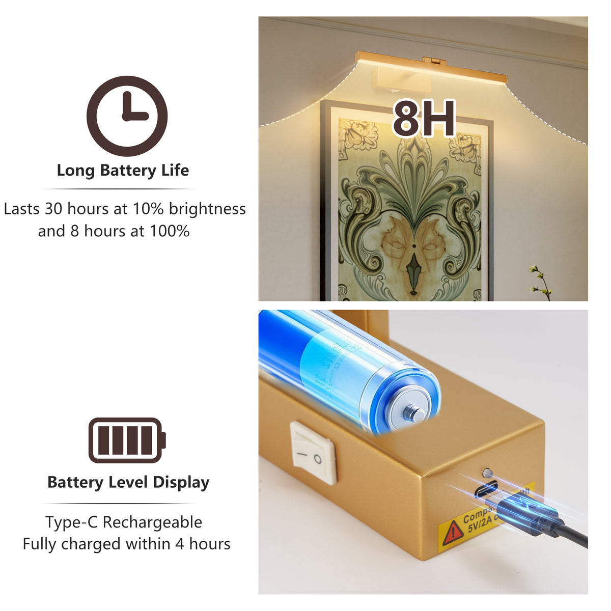 16inch Gold Bathroom Light Fixtures Over Mirror Modern Dimmable LED Vanity Light for Bathroom Wall Lighting