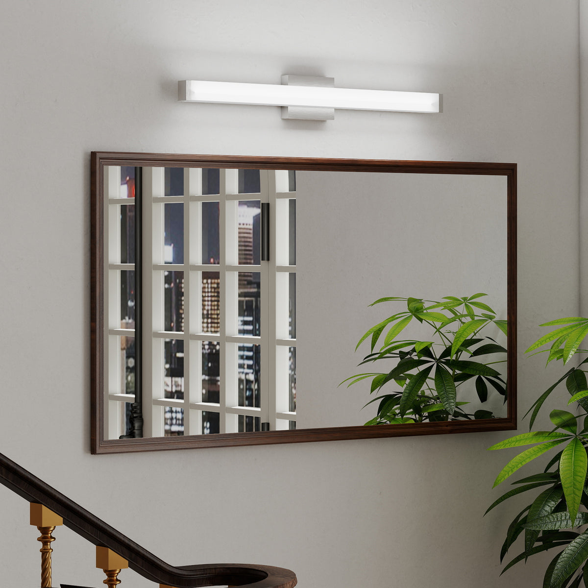 Bathroom Vanity Light Brushed Nickel Square LED 33inch 18W 6000K Cool White Light Wall Bar Lighting Fixtures Over Mirror