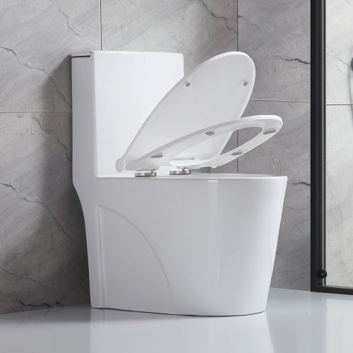 Small Compact One Piece Toilet - Modern White Dual Flush Commode-KPUY