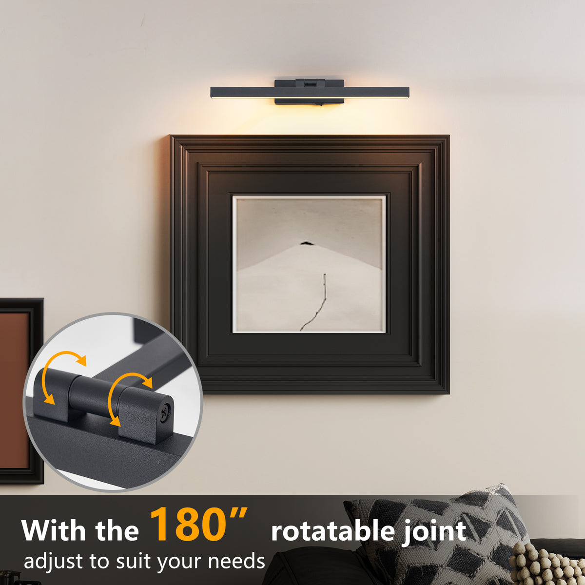 16inch Black Bathroom Light Fixtures Over Mirror Modern Dimmable LED Vanity Light for Bathroom Wall Lighting