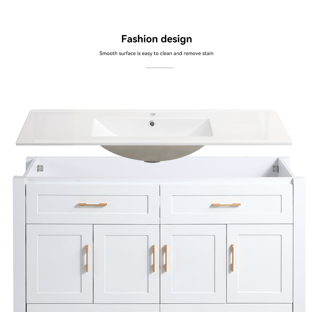 48" White Bathroom Vanity with Ceramic Sink Combo, Abundant Storage Cabinet -4 Soft close doors and 4 drawers