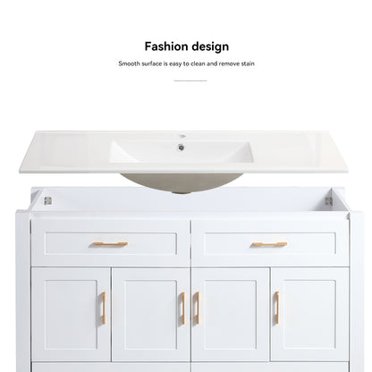 48" White Bathroom Vanity with Ceramic Sink Combo, Abundant Storage Cabinet -4 Soft close doors and 4 drawers