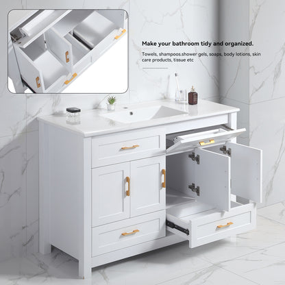 48" White Bathroom Vanity with Ceramic Sink Combo, Abundant Storage Cabinet -4 Soft close doors and 4 drawers