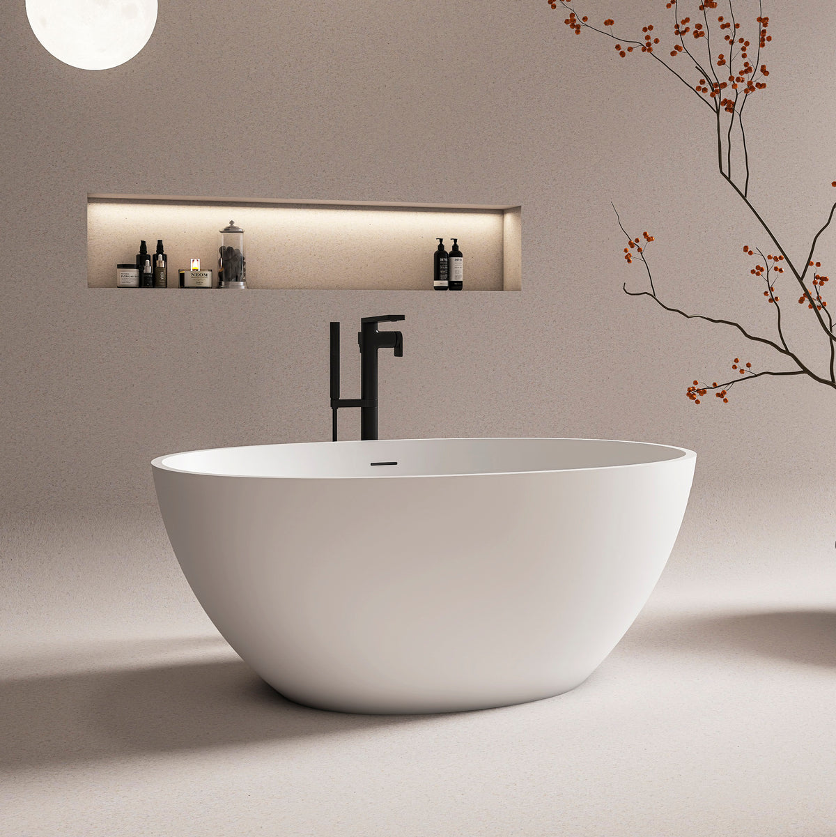55 inch freestanding solid surface soaking bathtub for bathroom