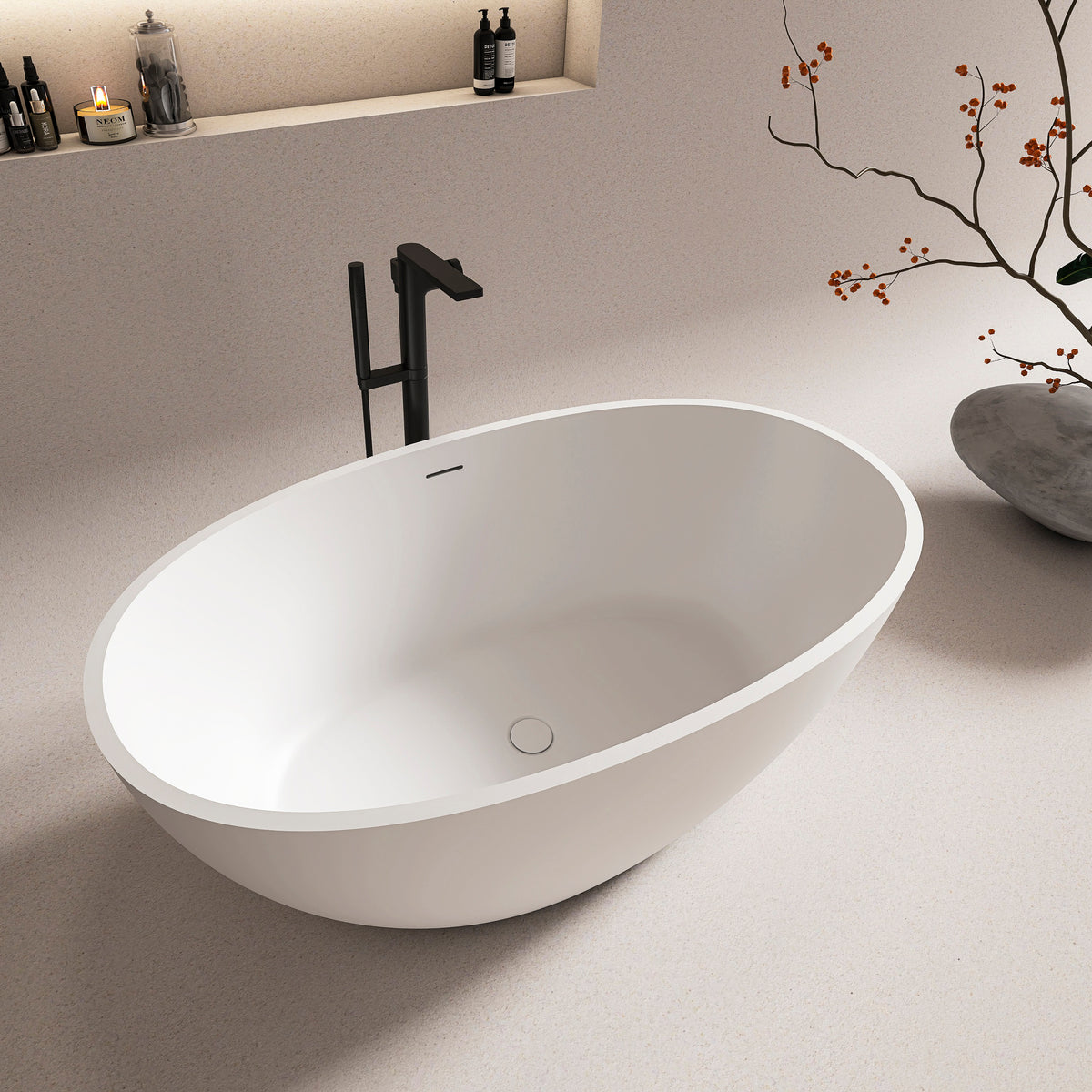 55 inch freestanding solid surface soaking bathtub for bathroom
