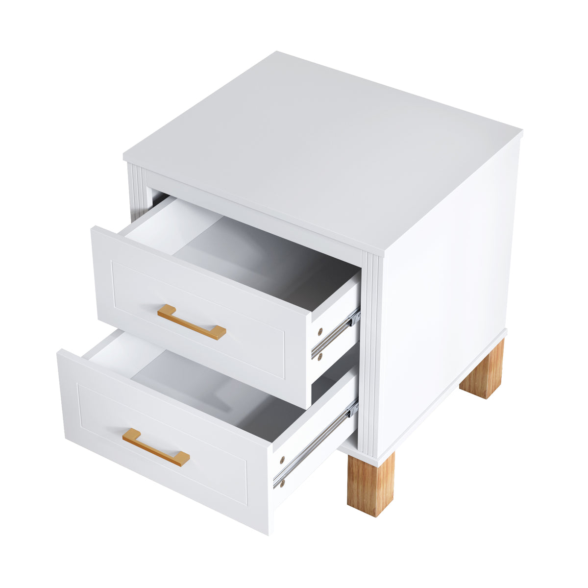 KPUY&HOME Fluted 2-Drawer Nightstand with Solid Wood Legs & Metal Handles, Tall Bedside Table with Storage, White