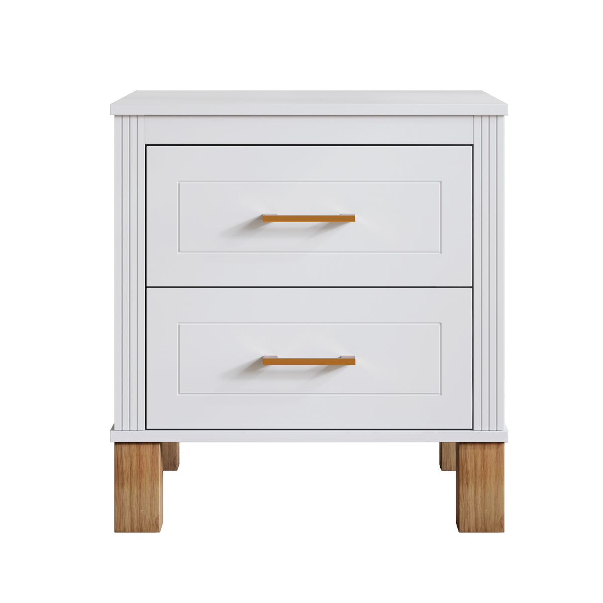 KPUY&HOME Fluted 2-Drawer Nightstand with Solid Wood Legs & Metal Handles, Tall Bedside Table with Storage, White