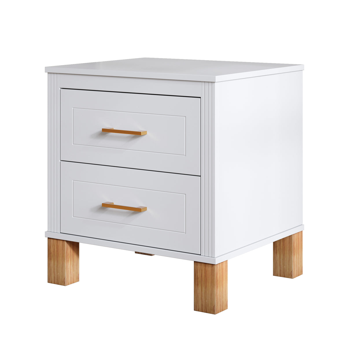 KPUY&HOME Fluted 2-Drawer Nightstand with Solid Wood Legs & Metal Handles, Tall Bedside Table with Storage, White